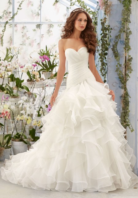 5412_Asymmetrically Draped and Flounced Organza Morilee Bridal Wedding Dress_223